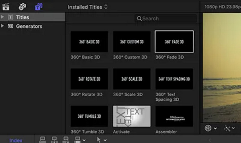 Final Cut Installierter Titel