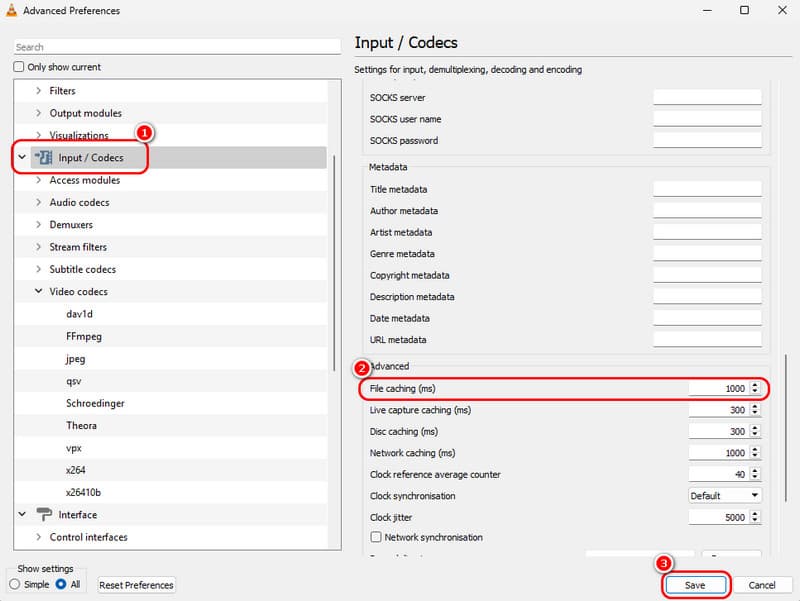 Den Cache-Wert in VLC erhöhen