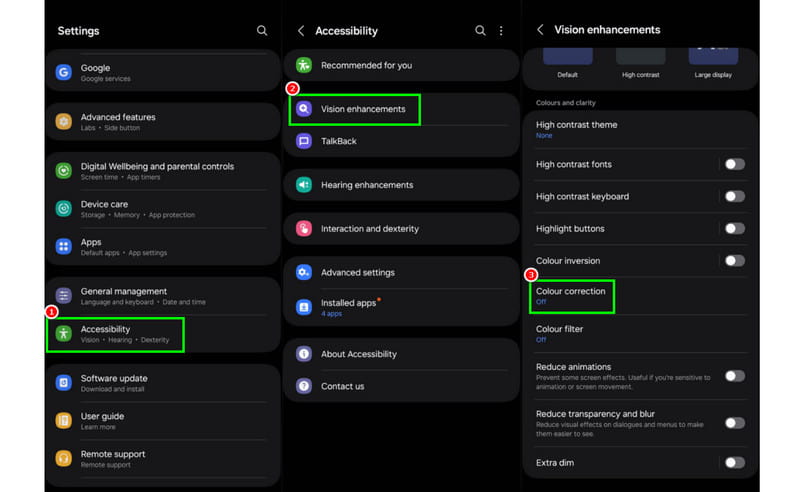 Farbkorrektur‑Funktion deaktivieren