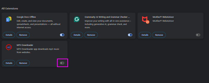 Erweiterung deaktivieren