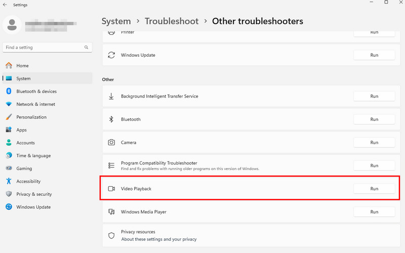 Use Video Playback Troubleshooter