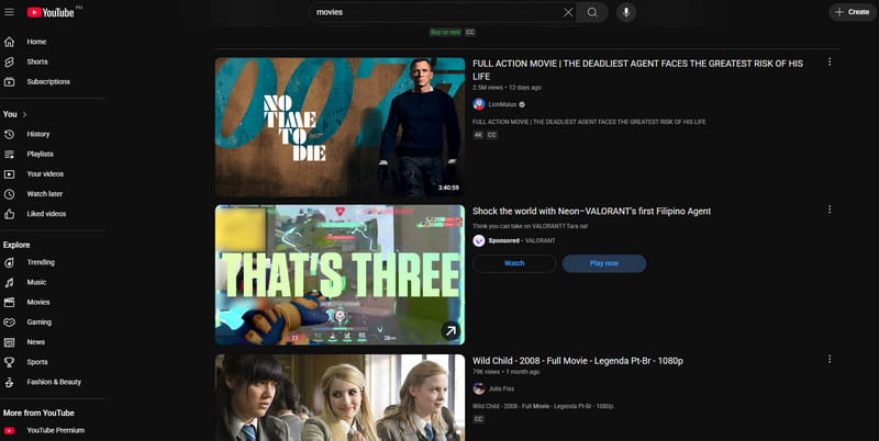 YouTube Film-Streaming-Seiten