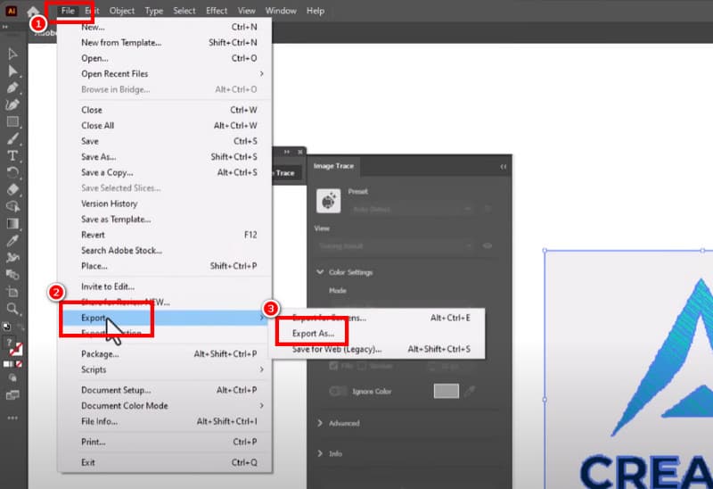 Datei exportieren – SVG anklicken – Illustrator