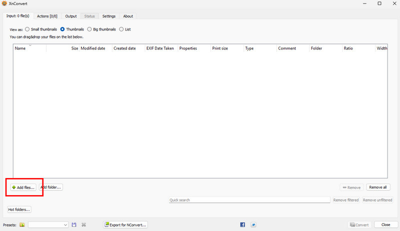 Dateien hinzufügen Xnconvert