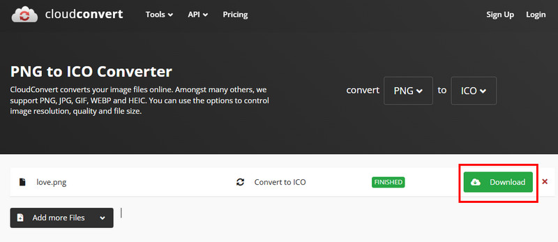 ICO herunterladen Cloudconvert