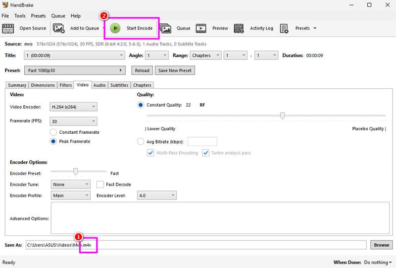 MOV mit Handbrake in M4V umwandeln