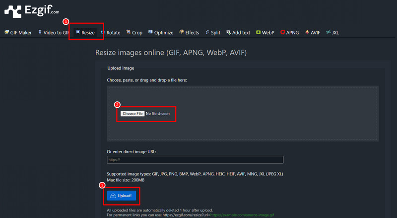 Skalieren Datei wählen Ezgif