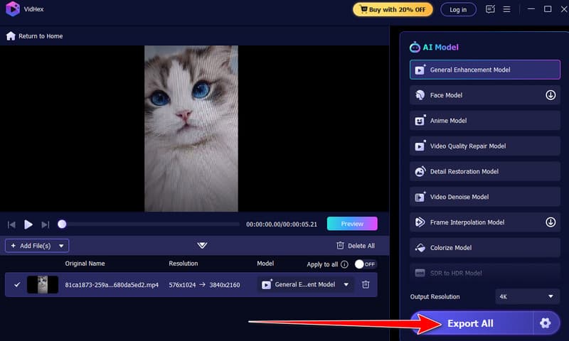 Export – Verbesserte Videos speichern Vidmore