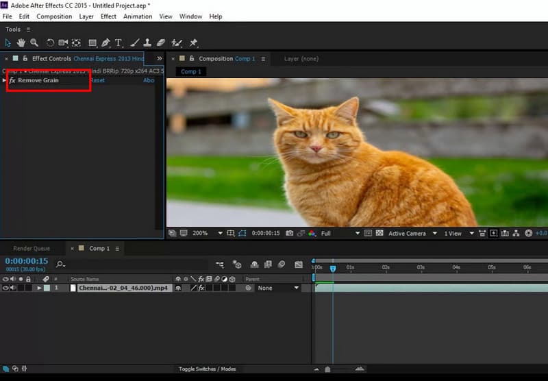 Effektvorgabe „Remove Grain“ in After Effects