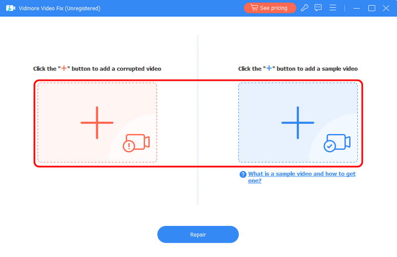 Roter-blauer Plus-Button Video hinzufügen Vidmore