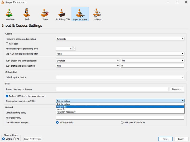 VLC Media Player Reparatur-Tool