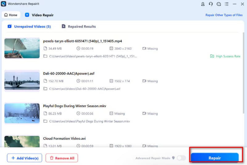 Wondershare reparieren