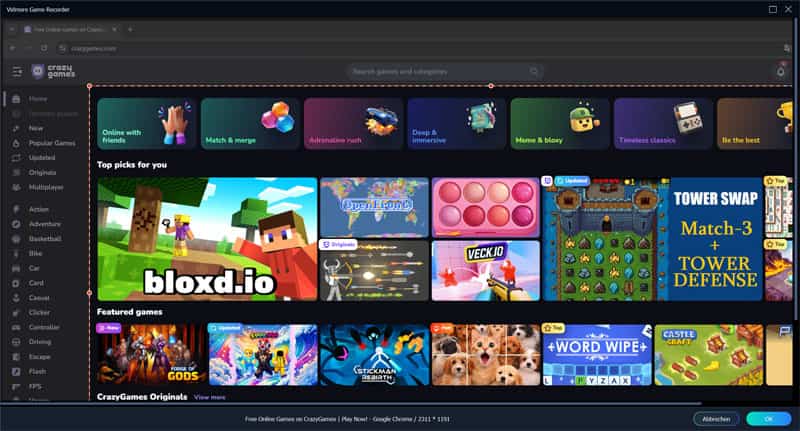 Aufnahmebereich auswählen