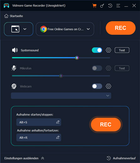 Browser-Spiel aufnehmen