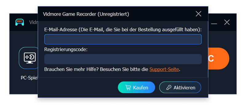 Registrierungscode eingeben