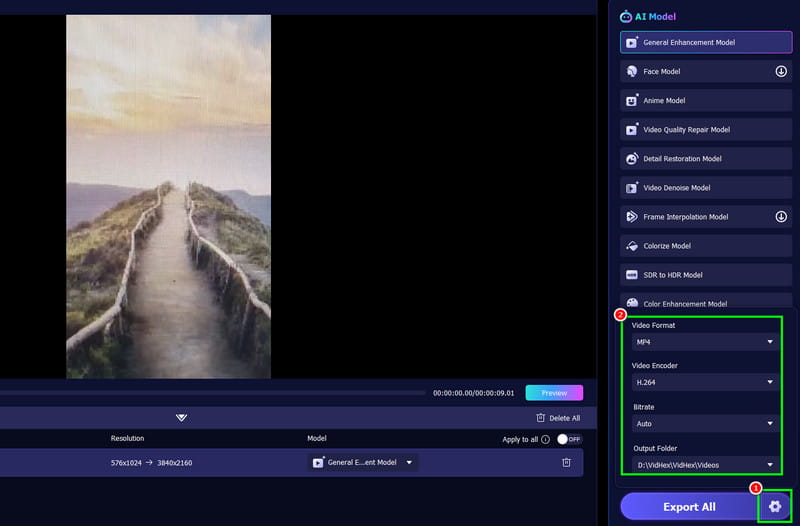 Einstellungsbereich Vidhex