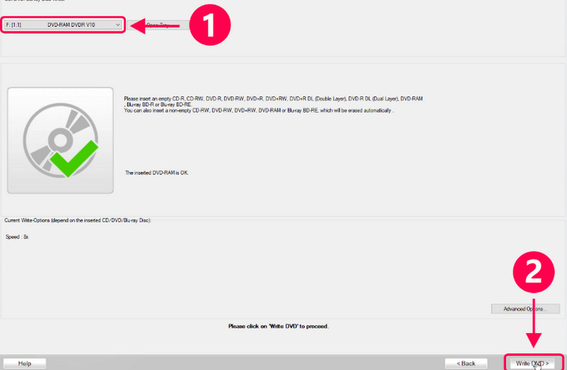 Schreibvorgang starten