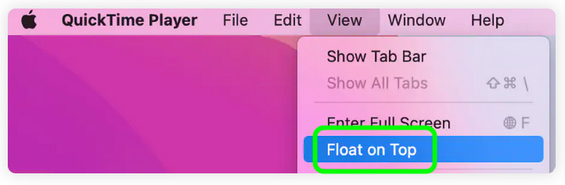 Ansicht „Immer im Vordergrund“ in QuickTime
