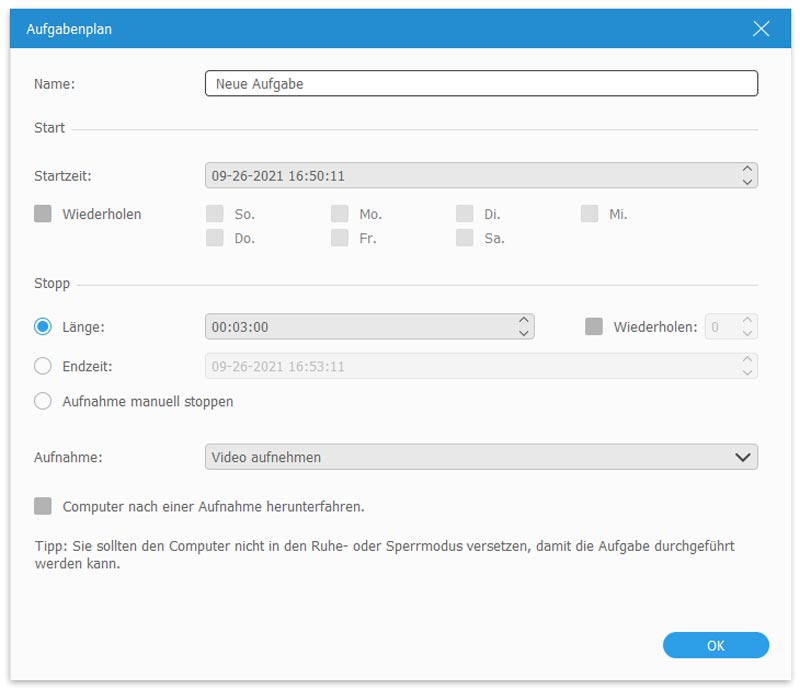 Nehmen Sie Einstellungen für den Aufgabenplan vor