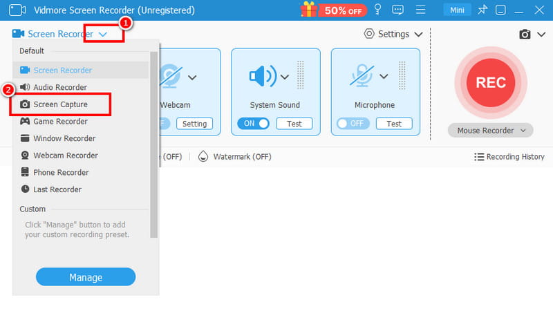 Funktion zur Bildschirmaufnahme von Vidmore