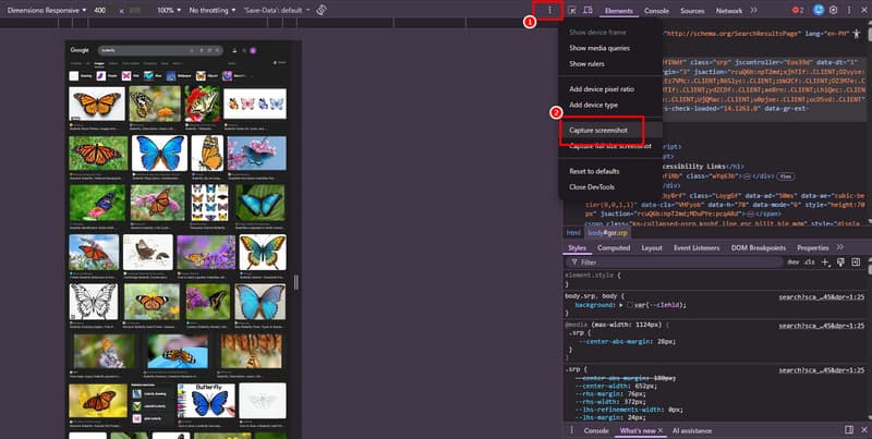 Screenshot aufnehmen Entwicklertools