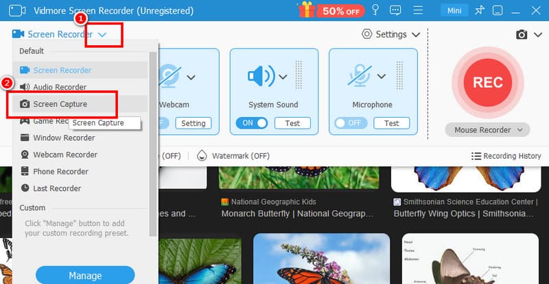 Funktion zur Bildschirmaufnahme von Vidmore
