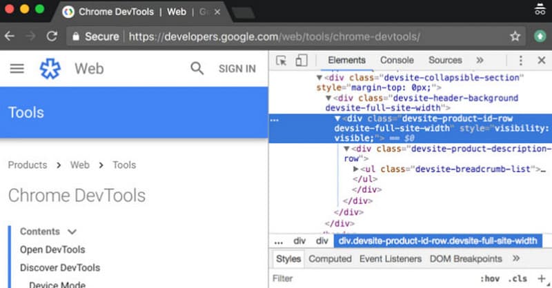Screenshot in Google Chrome mit dem Elementinspektor erstellen