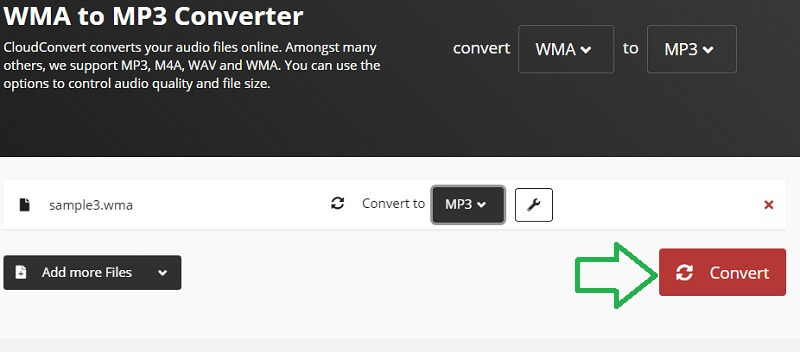 Cloud Convet-Datei WMA in MP3 konvertieren