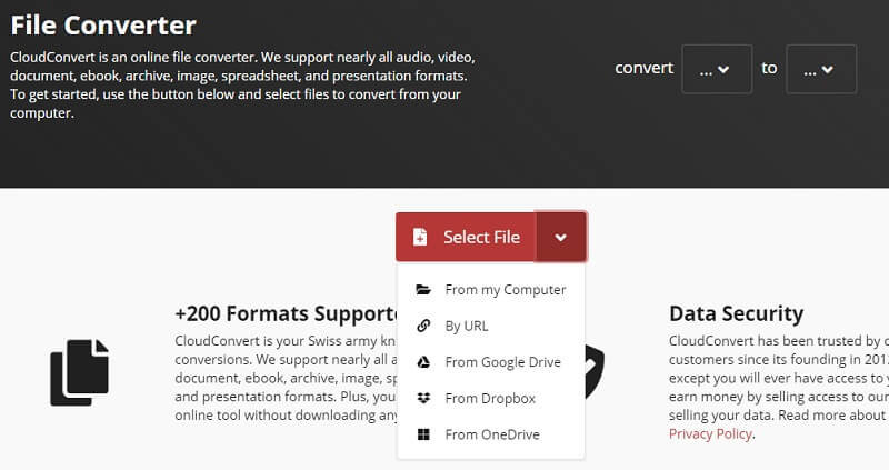 Cloud Convert Datei WMA in MP3 hochladen