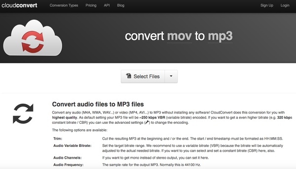 Konvertieren Sie MOV in MP3 Cloudconvert