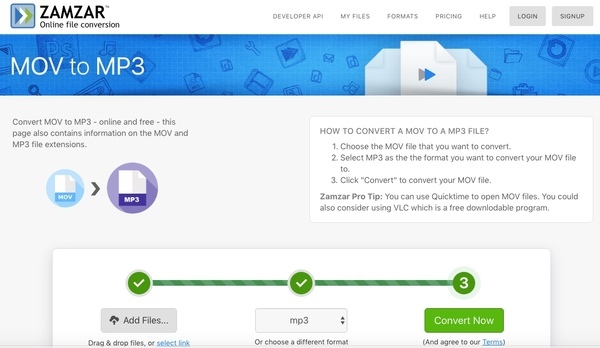 Konvertieren Sie MOV in MP3 Zamzar