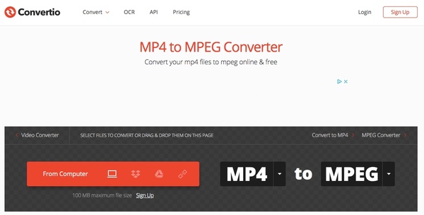 Konvertieren Sie MP4 in MPEG mit Convertio