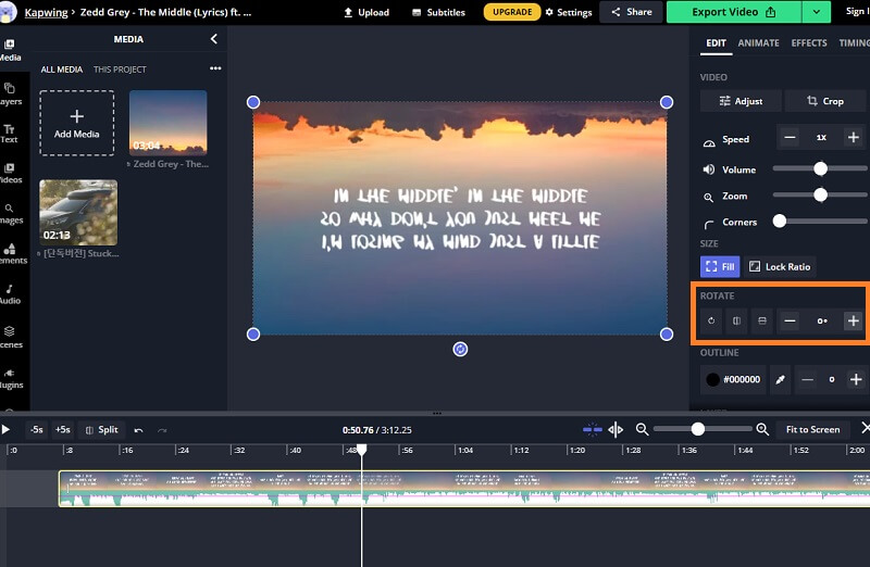 Kapwing Spiegel- und Rotationsfunktion