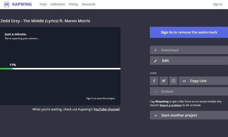 Kapwing gespeichertes gespiegelt Videoergebnis