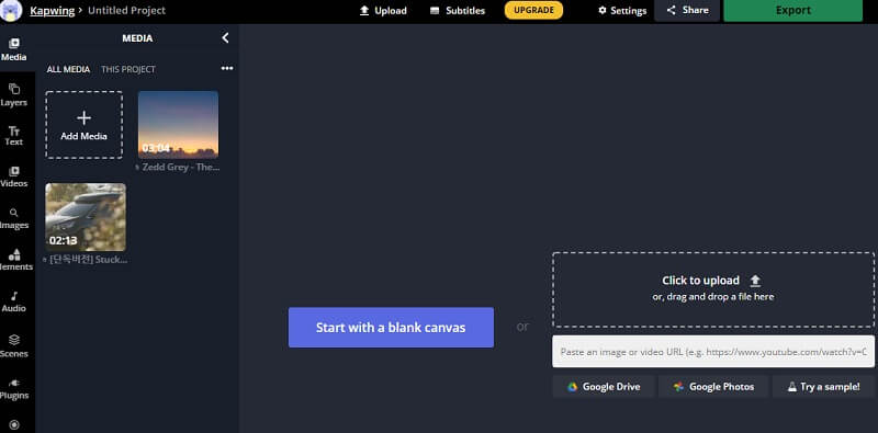 Kapwing Videodatei hochladen