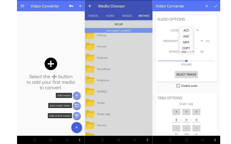 Media Converter Android-Oberfläche