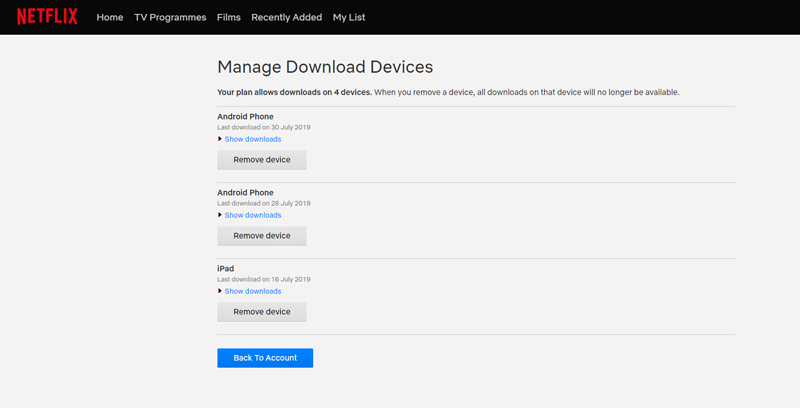 Entfernen Sie die Netfix-Download-Geräte