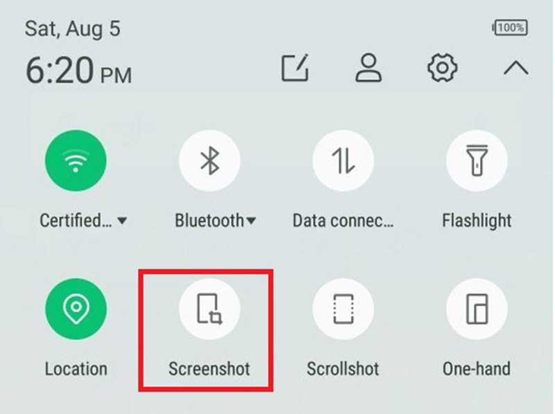 Screenshot Alcatel mit Schnelleinstellung